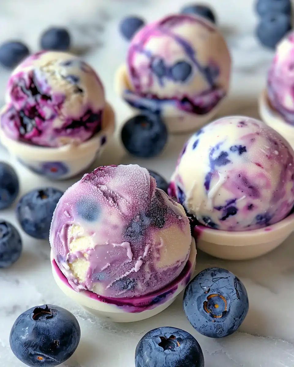 Frozen yogurt bites with blueberry layers served on a small plate