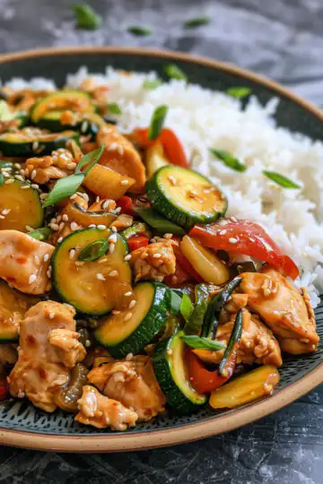 Easy Chicken Zucchini Stir Fry Recipe taken with iphone 15 pro max --iw 2 --ar 4:5 --v 6.0 --raw