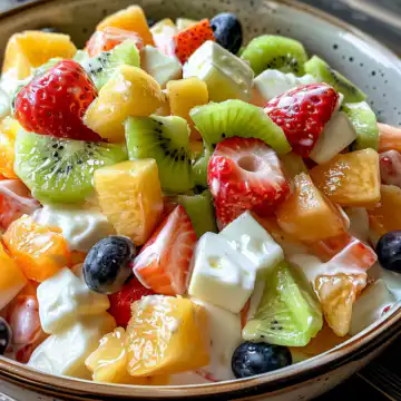 Easy Creamy Fruit Salad (No Bake!) taken with iphone 15 pro max --iw 2 --ar 4:5 --v 6.0 --raw