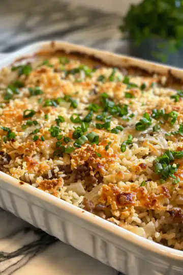 Easy French Onion Ground Beef and Rice Casserole Delight taken with iphone 15 pro max --iw 2 --ar 4:5 --v 6.0 --raw