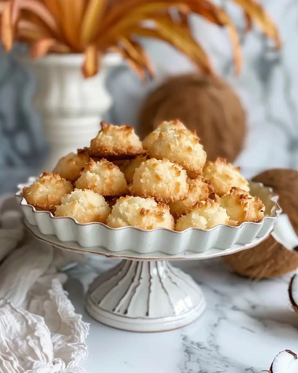Close-up of finished lemon coconut macaroons showing chewy texture
