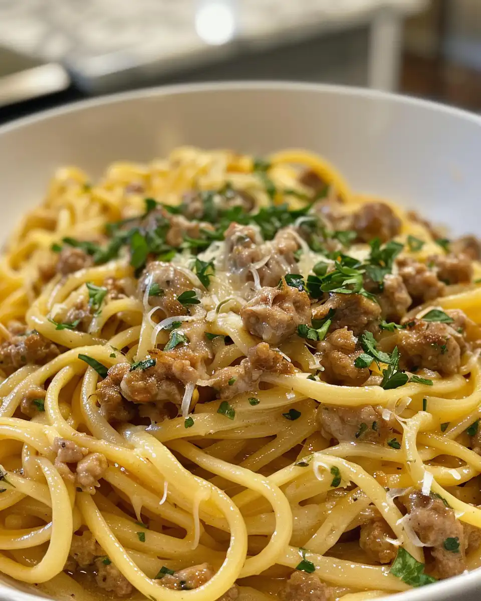 Fresh ingredients for sausage pasta with peppers and onions