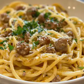 Easy Marry Me Sausage Pasta taken with iphone 15 pro max --iw 2 --ar 4:5 --v 6.0 --raw