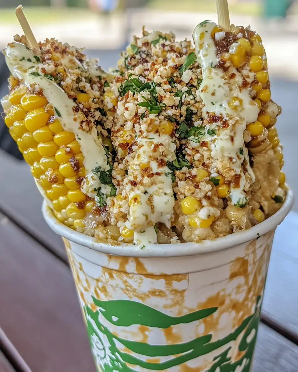 Brisket elotes in a cup ready to enjoy with smoky spices