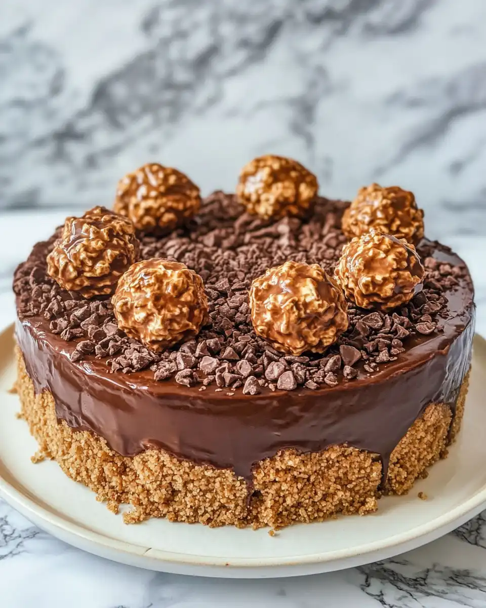 Final sliced Nutella Ferrero Rocher cheesecake on serving plate