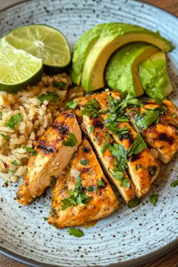 Fiesta Lime Chicken Recipe with Avocado taken with iphone 15 pro max --iw 2 --ar 4:5 --v 6.1 --raw