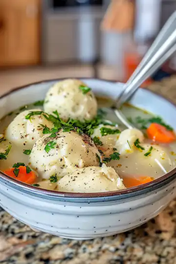 Fluffy matzo ball soup taken with iphone 15 pro max --iw 2 --ar 4:5 --v 6.0 --raw
