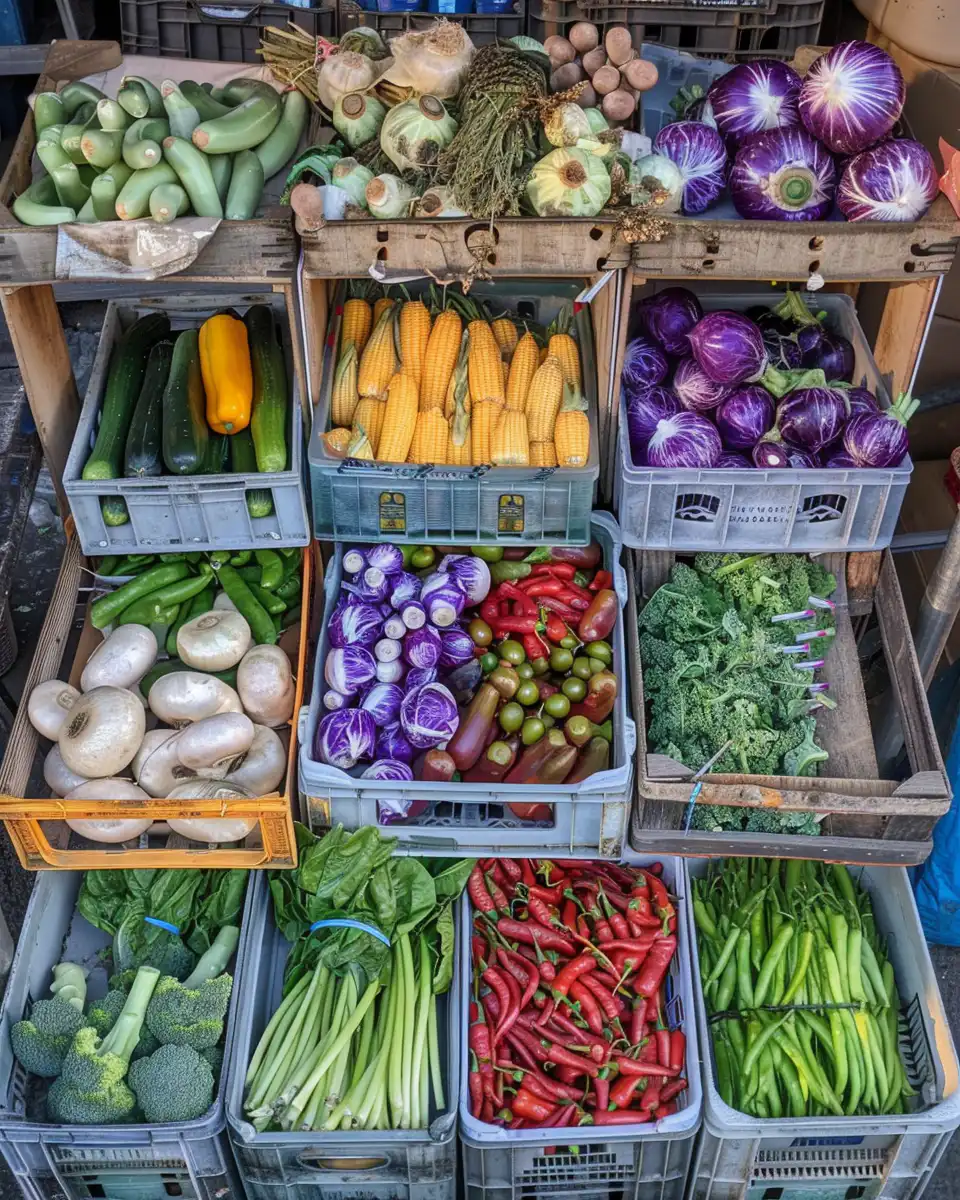 Fresh mixed vegetables and ingredients ready to cook