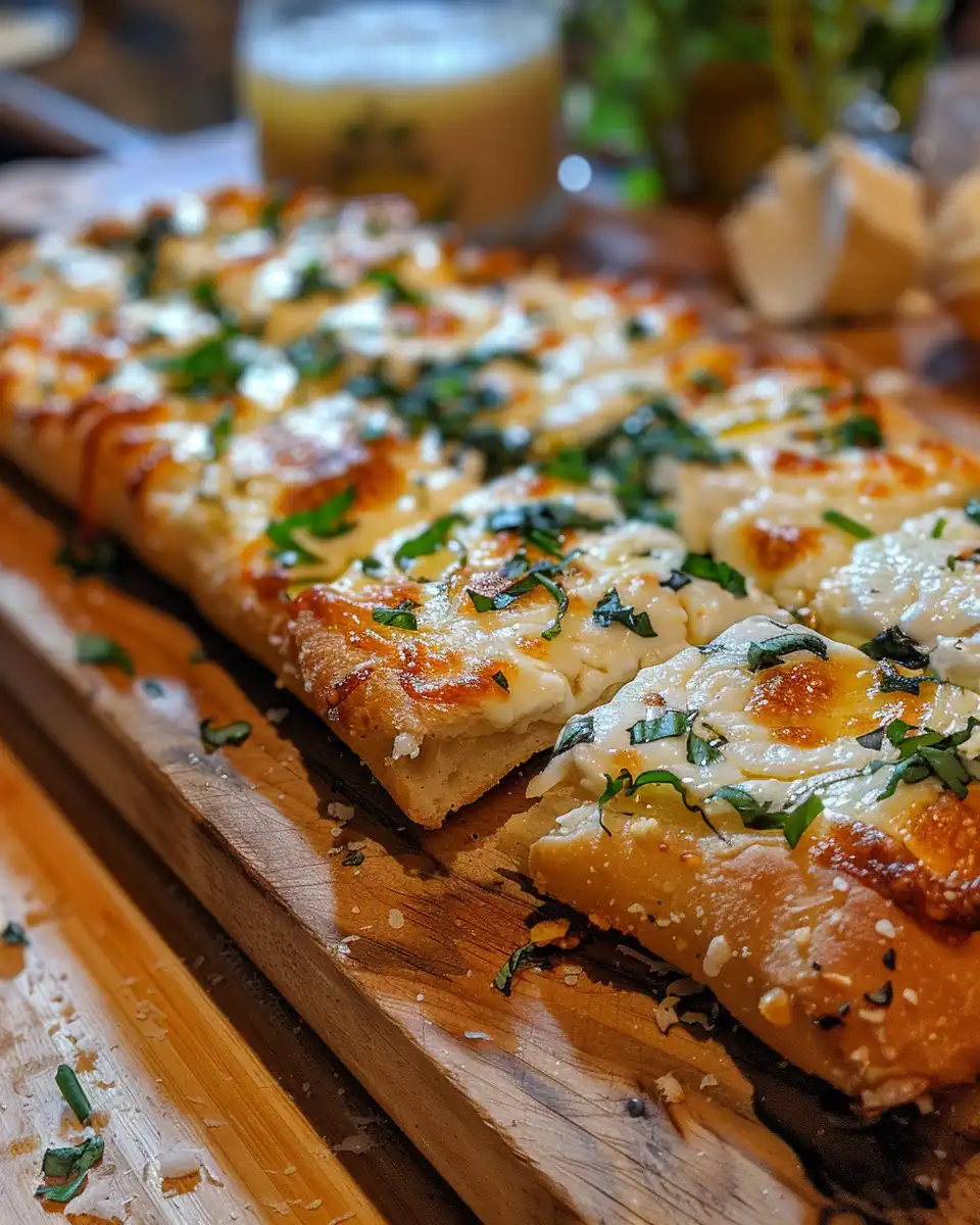 Ingredients and cheese spread over garlic bread before cooking in pressure cooker