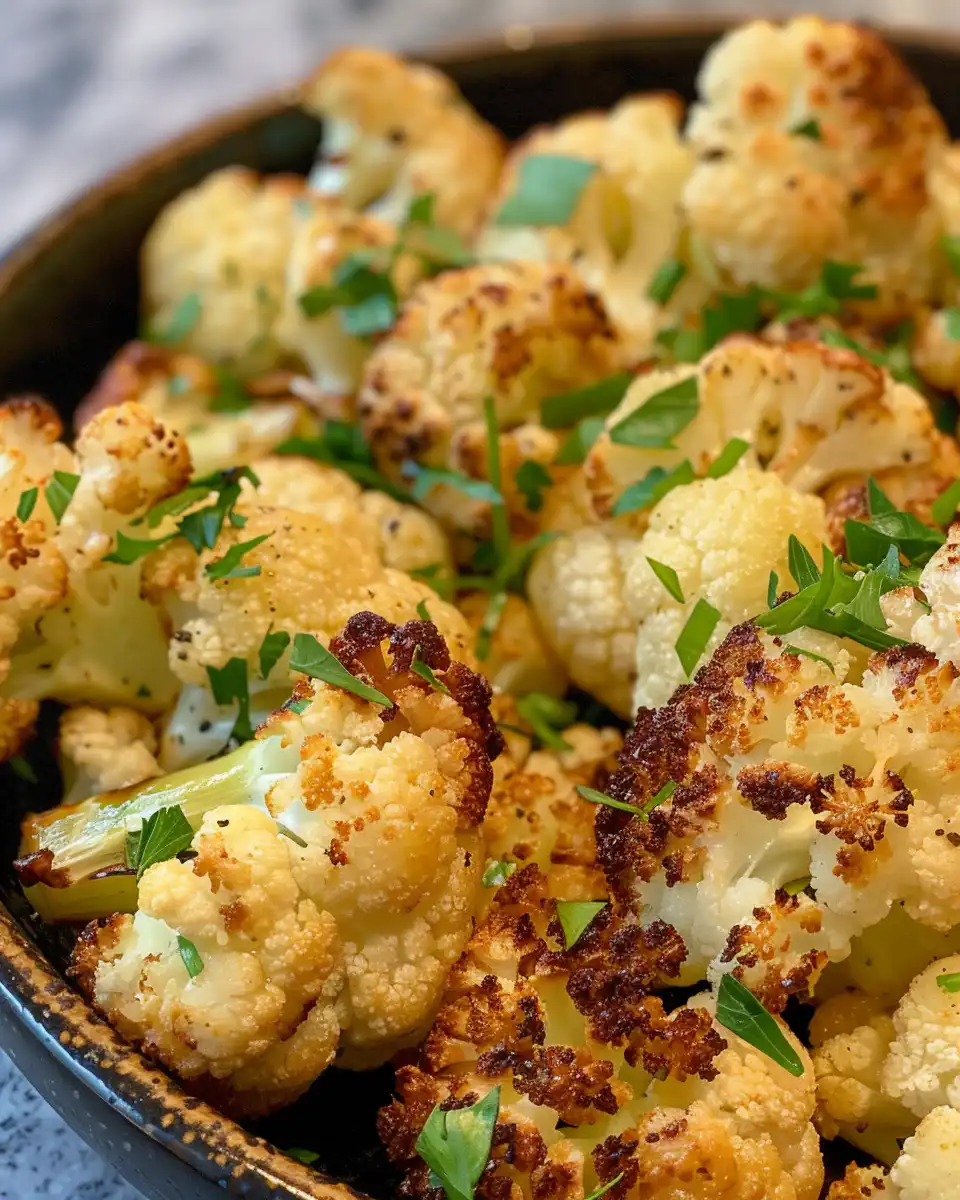 Golden brown roasted cauliflower with tender pull
