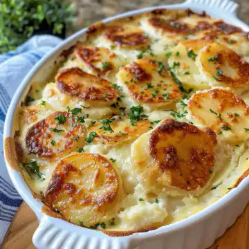 Garlic scalloped potatoes taken with iphone 15 pro max --iw 2 --ar 4:5 --v 6.0 --raw