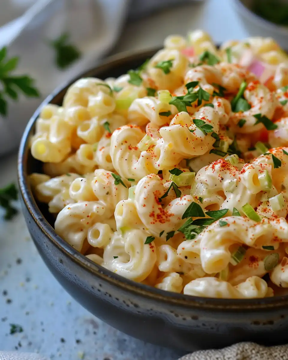 Creamy Hawaiian macaroni salad ready to serve