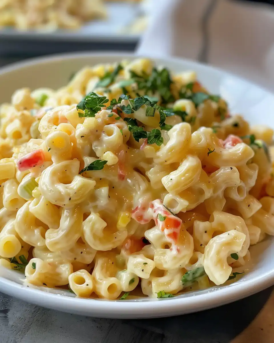 Pressure cooker with ingredients for Hawaiian Macaroni Salad cooking