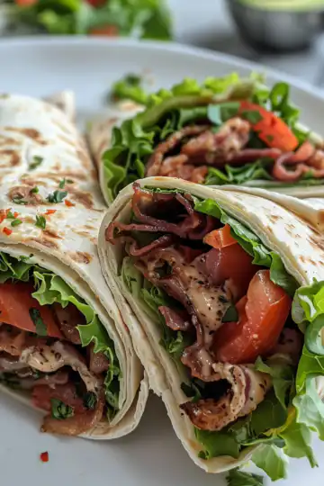 Gourmet BLT Wraps with Secret Sauce taken with iphone 15 pro max --iw 2 --ar 4:5 --v 6.0 --raw