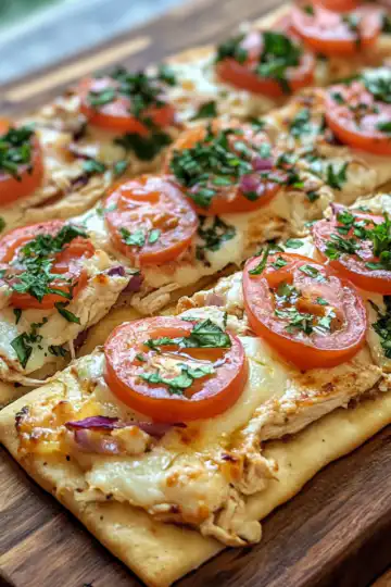 Greek Chicken Flatbread taken with iphone 15 pro max --iw 2 --ar 4:5 --v 6.1 --raw