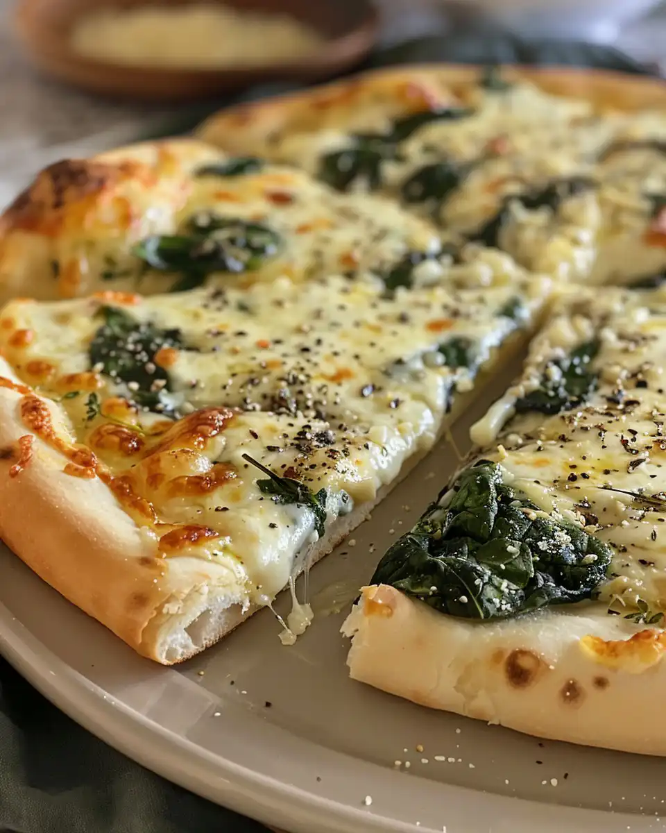 Final creamy garlic white pizza slice served and ready to eat
