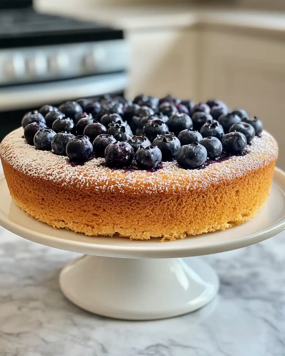 Freshly pressure cooked Greek yogurt blueberry cake with plump blueberries