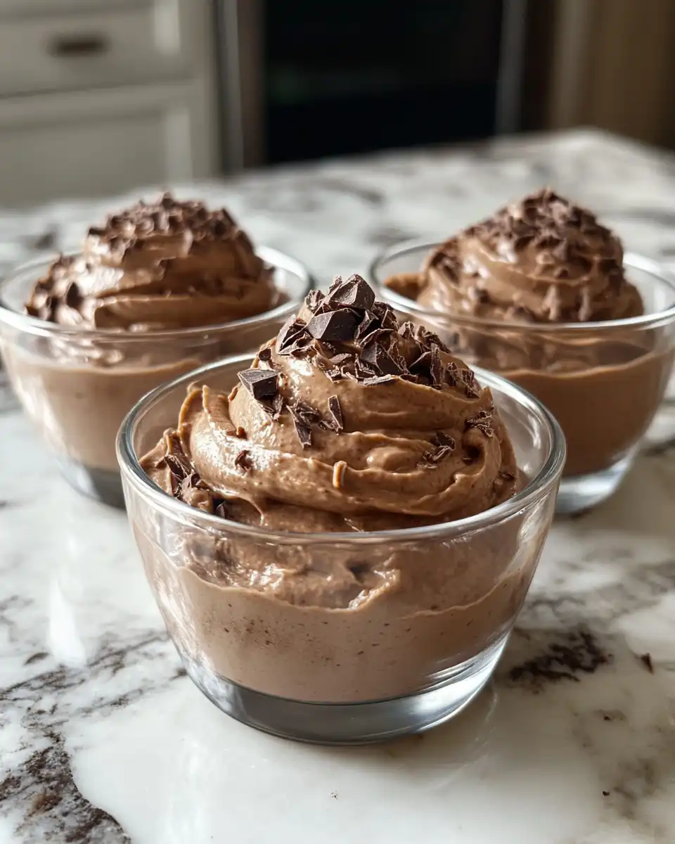 Creamy Greek yogurt chocolate mousse ready to serve chilled