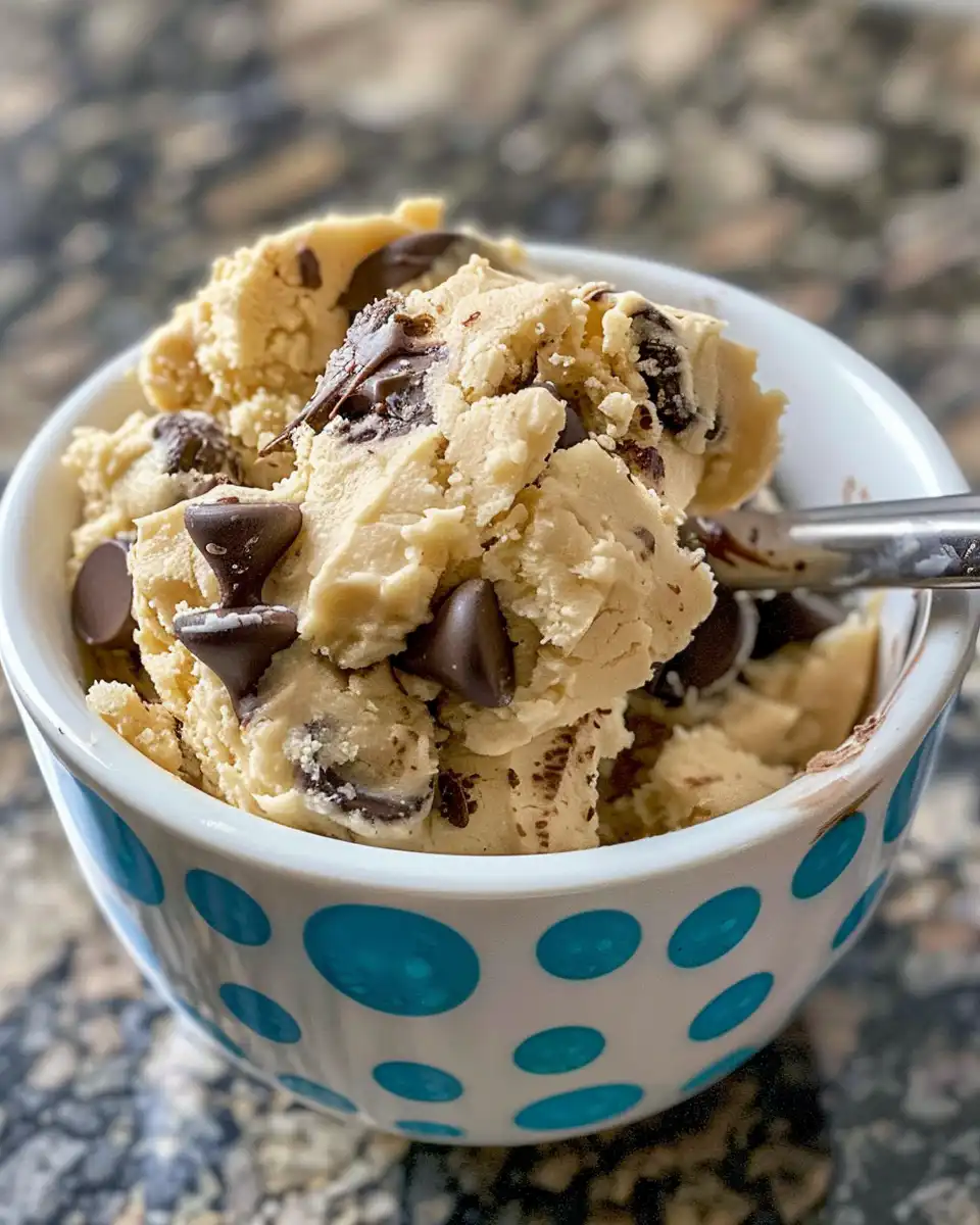 Texture of creamy Greek yogurt cookie dough in mixing bowl