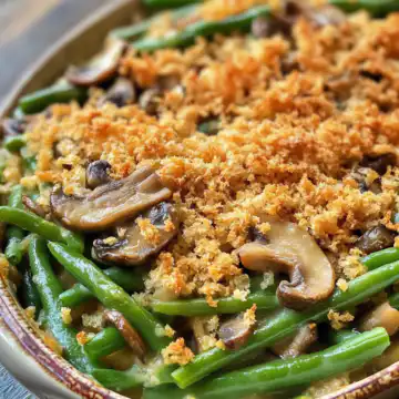 Green bean casserole with mushrooms taken with iphone 15 pro max --iw 2 --ar 4:5 --v 6.1 --raw