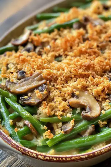 Green bean casserole with mushrooms taken with iphone 15 pro max --iw 2 --ar 4:5 --v 6.1 --raw
