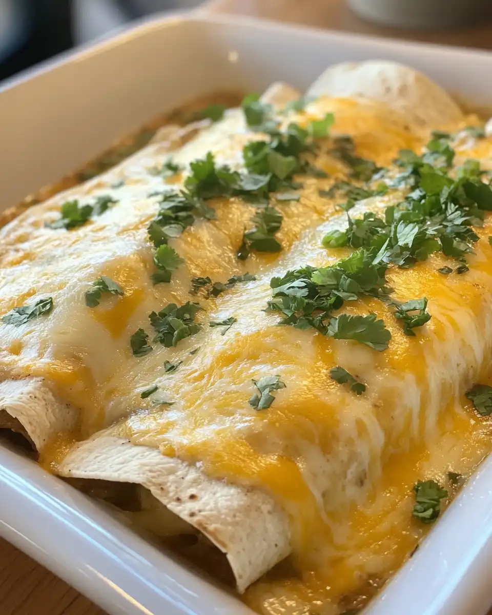 Final plated green chile enchiladas