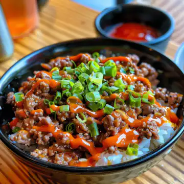 Ground Beef Hot Honey Bowl taken with iphone 15 pro max --iw 2 --ar 4:5 --v 6.0 --raw
