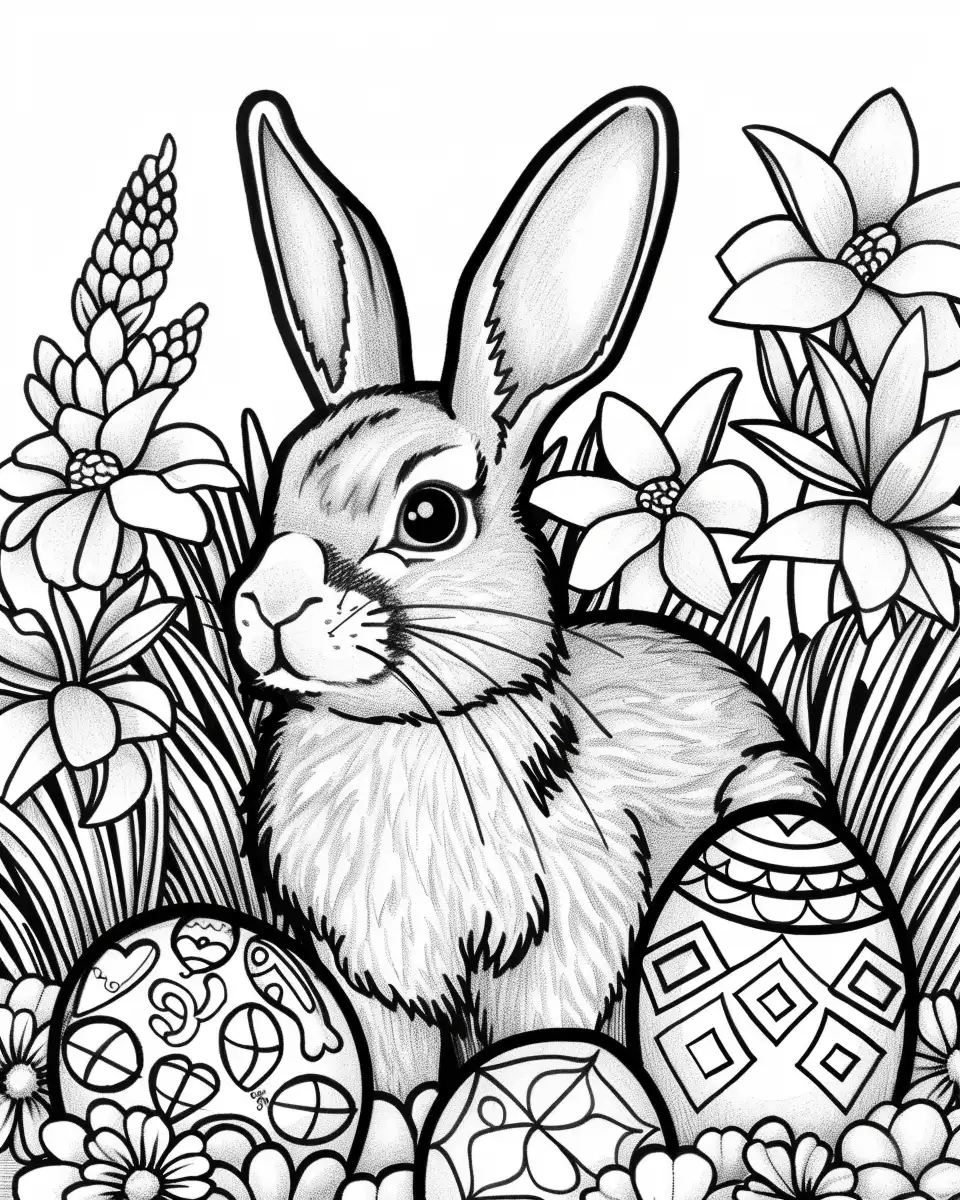 Ingredients for Easter coloring activity including crayons, markers, and pencils