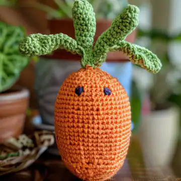 Hatching Carrot Crochet Pattern taken with iphone 15 pro max --iw 2 --ar 4:5 --v 6.0 --raw