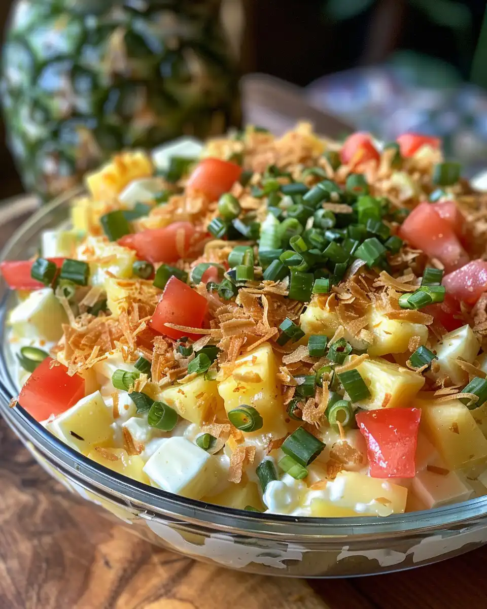 Mixed Hawaiian Cheesecake Salad ready to chill