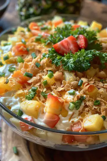 Hawaiian Cheesecake Salad taken with iphone 15 pro max --iw 2 --ar 4:5 --v 6.0 --raw
