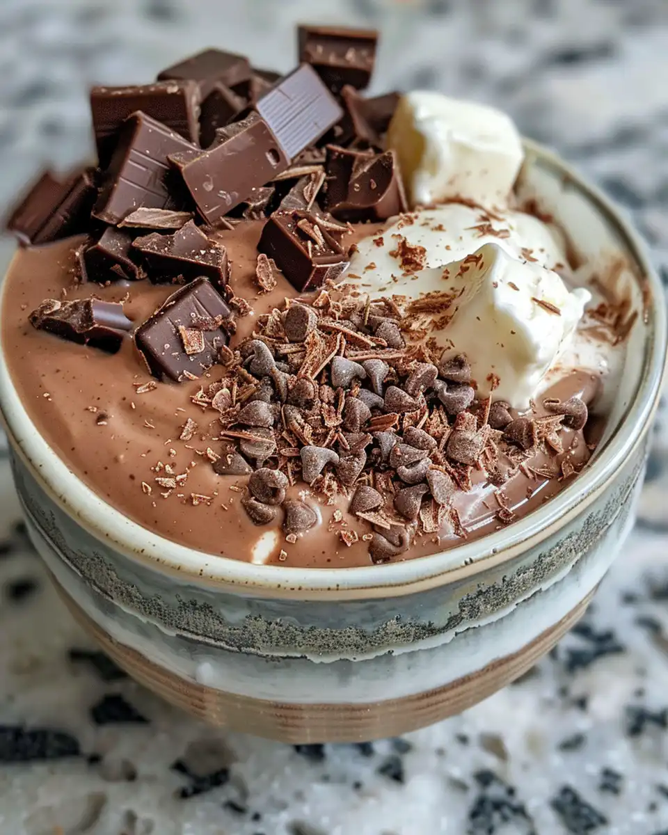 Serving of chocolate mousse with fresh strawberries and salad