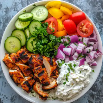 Healthy Chicken Gyro Bowls taken with iphone 15 pro max --iw 2 --ar 4:5 --v 6.0 --raw