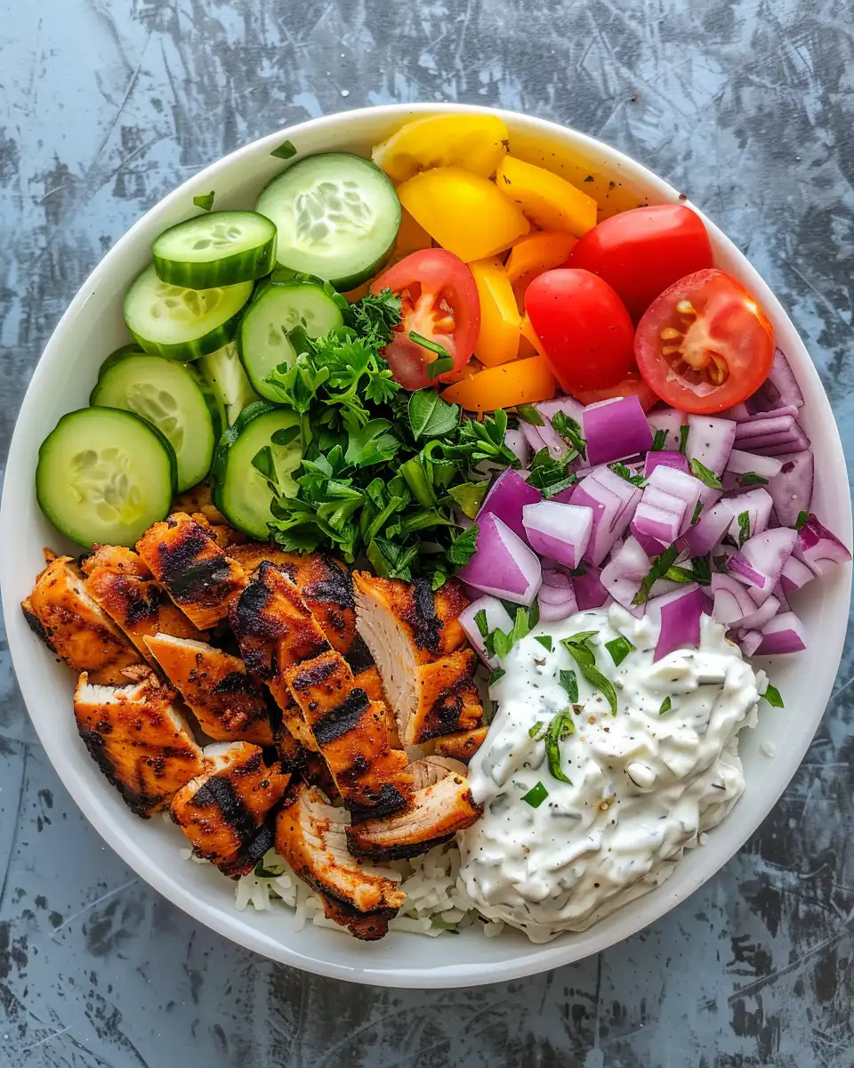 Freshly prepared healthy chicken gyro bowls ready to serve