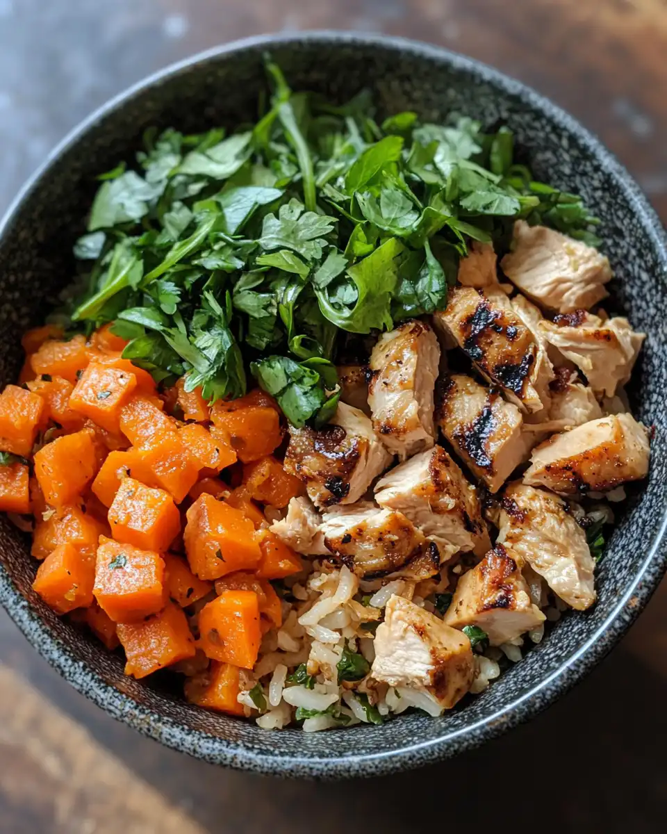 Delicious blackened chicken and sweet potato bowl fresh and ready to eat