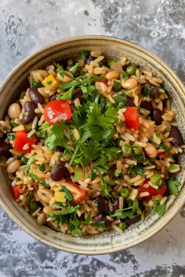 Healthy Mediterranean Rice and Beans taken with iphone 15 pro max --iw 2 --ar 4:5 --v 6.0 --raw