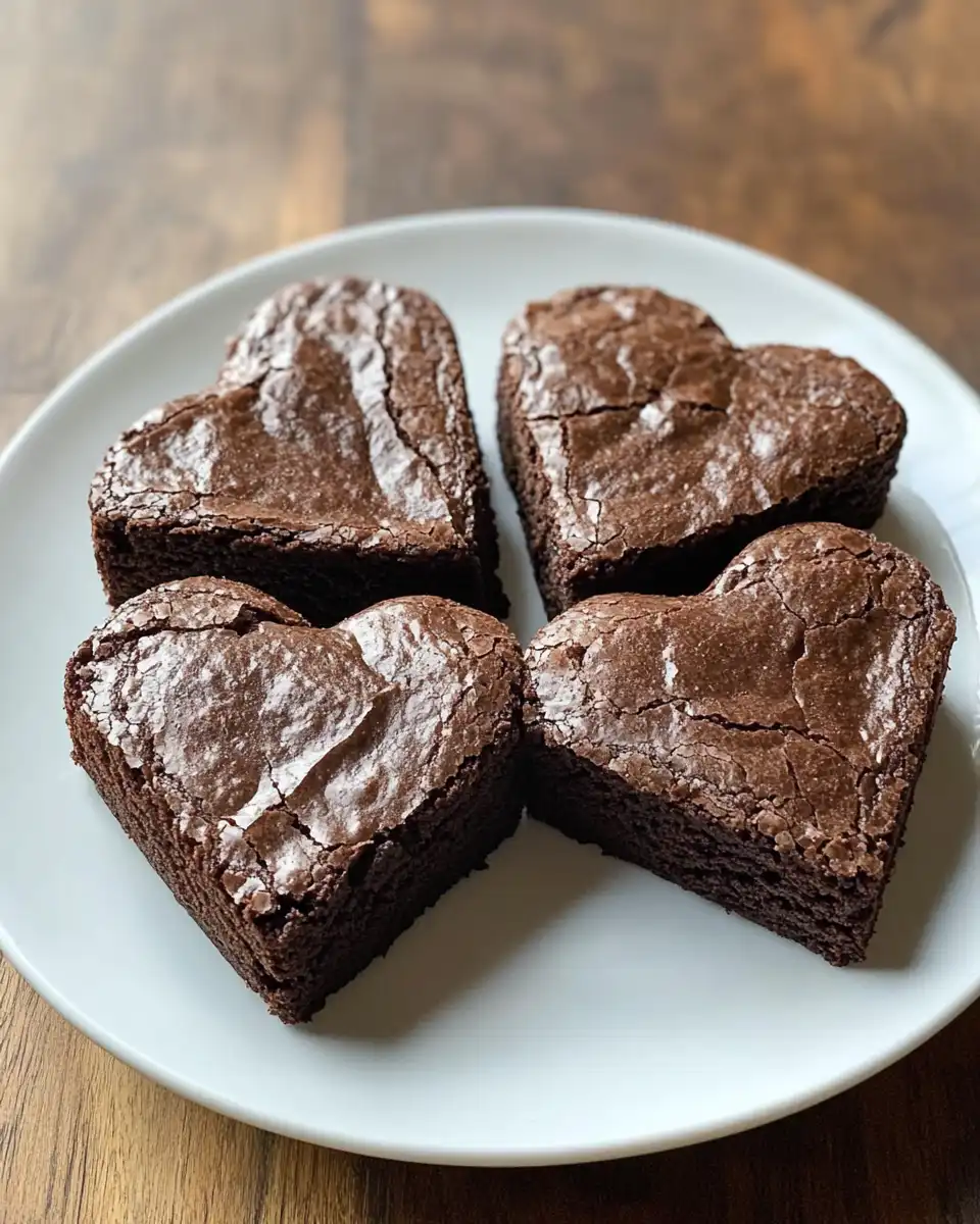 Finished heart-shaped brownies neatly arranged for serving