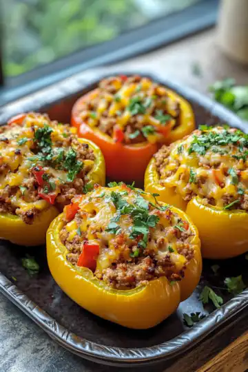 Hearty Mexican Stuffed Bell Peppers taken with iphone 15 pro max --iw 2 --ar 4:5 --v 6.1 --raw