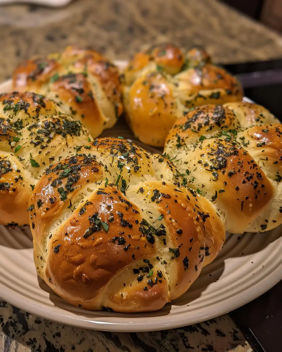 Ingredients for herbed garlic knots including garlic and fresh herbs