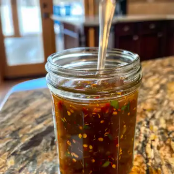 Homemade Dragon Sauce taken with iphone 15 pro max --iw 2 --ar 4:5 --v 6.0 --raw