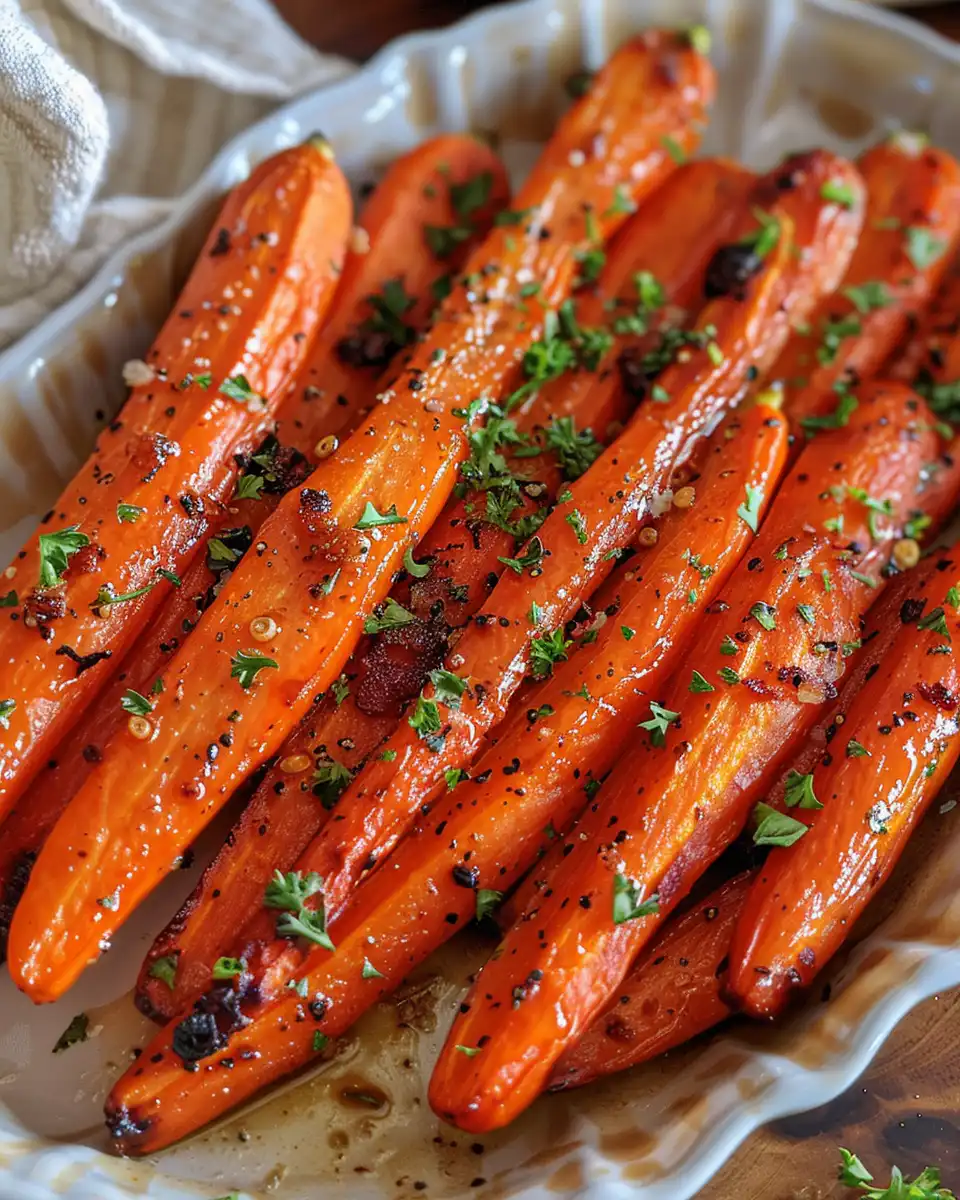 Serving of honey garlic butter roasted carrots on plate