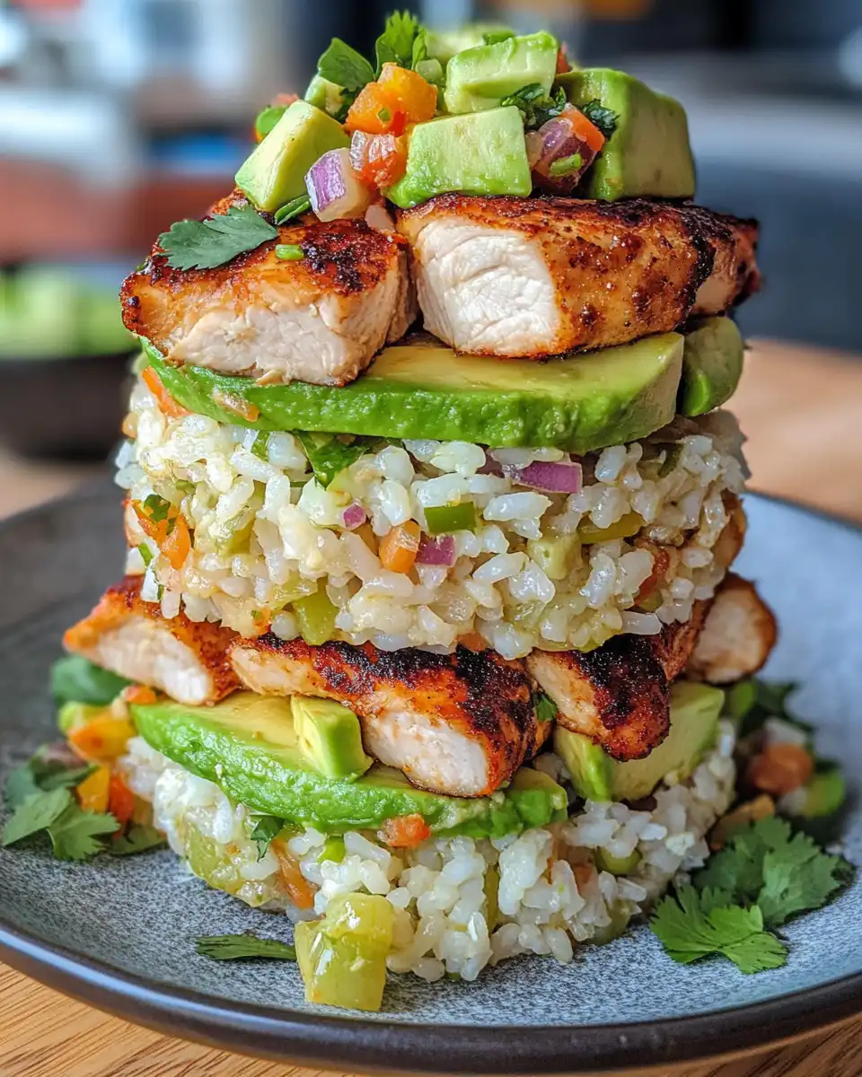 Ingredients for honey lime chicken avocado rice stack including avocado and cilantro