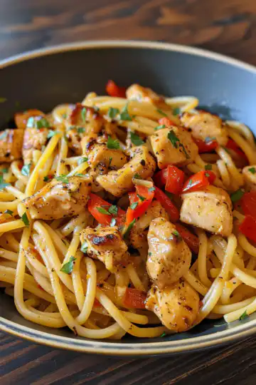 Honey Pepper Chicken Pasta Recipe taken with iphone 15 pro max --iw 2 --ar 4:5 --v 6.0 --raw