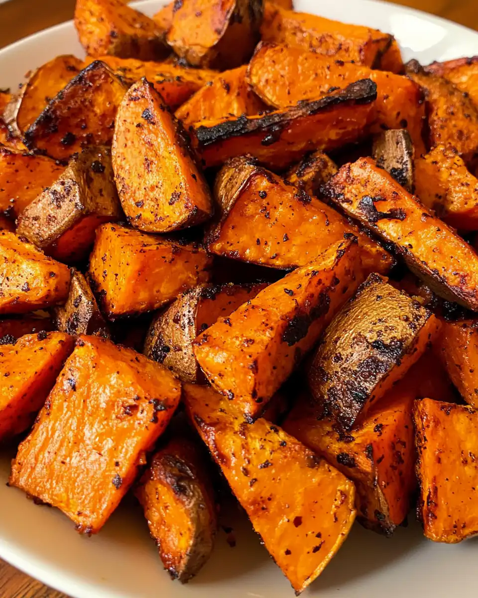 Honey drizzled on roasted sweet potatoes ready to serve