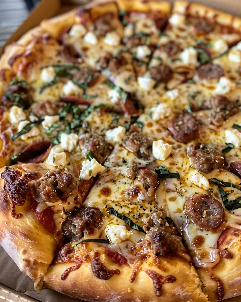 Ingredients for hot sausage feta honey pizza arranged