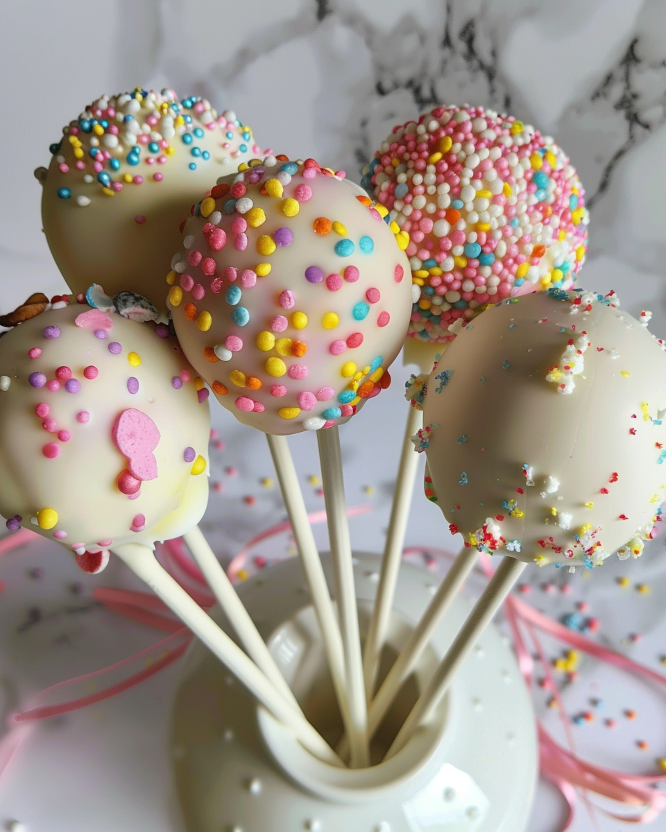 Ingredients laid out for Easter egg cake pops with pastel colors and white chocolate