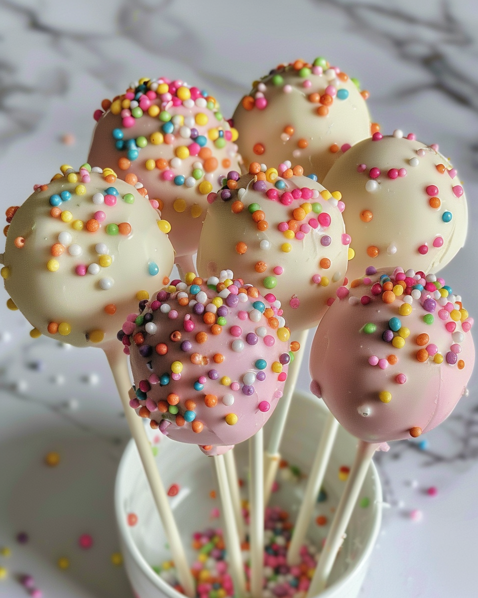 Finished Easter egg cake pops with smooth chocolate coating and pastel colors