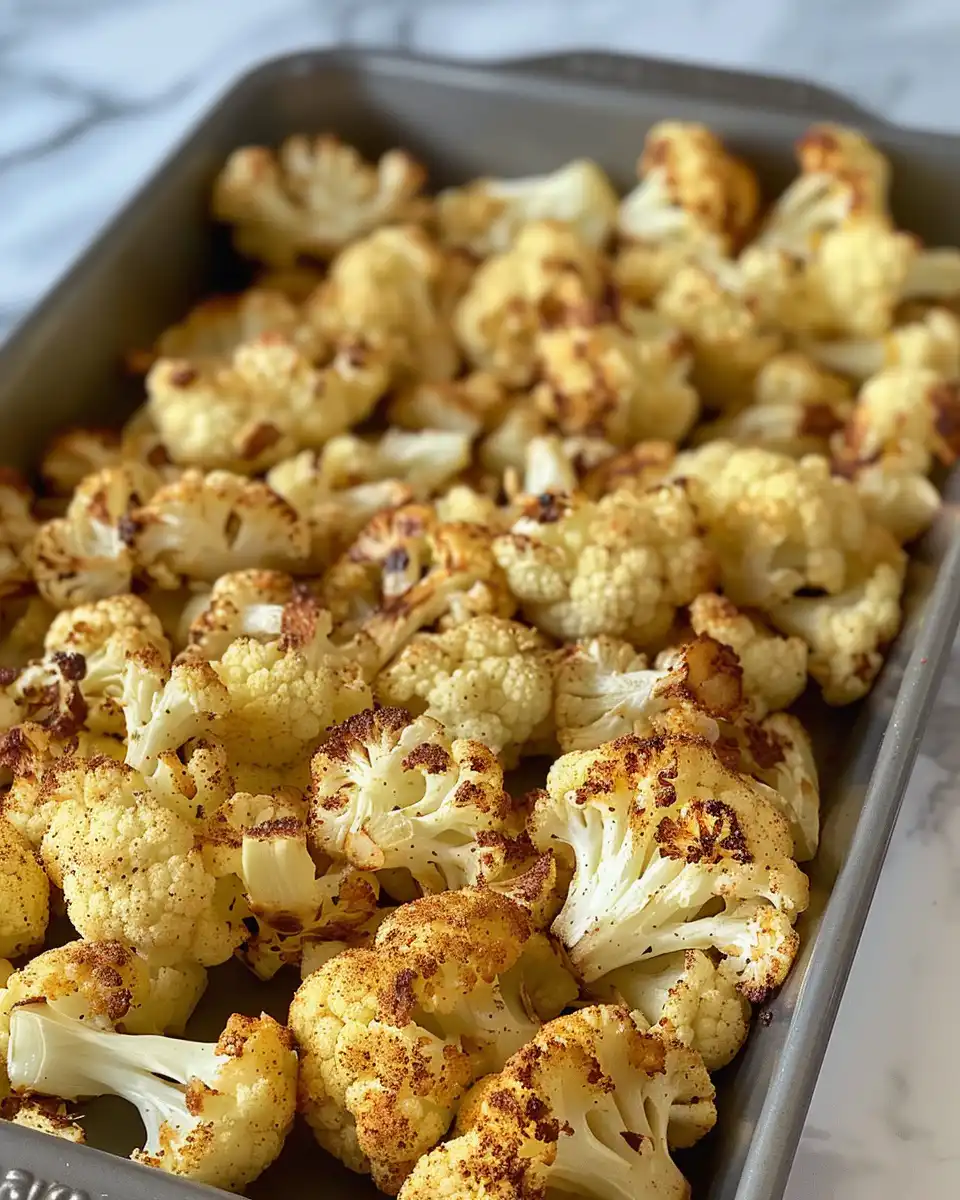 Serving plate with perfectly roasted cauliflower florets ready to eat