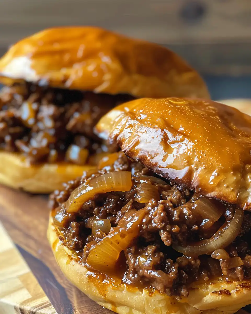 Ingredients for French onion beef sloppy joes lined up on kitchen counter