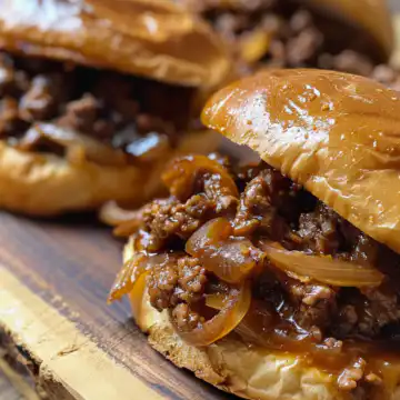 Irresistible French Onion Beef Sloppy Joes taken with iphone 15 pro max --iw 2 --ar 4:5 --v 6.0 --raw